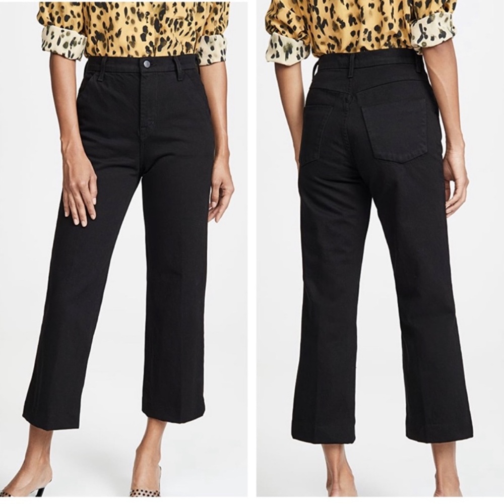 J Brand Black Joan High Rise Wide Leg Cropped Rigid Denim Trouser Jeans 29